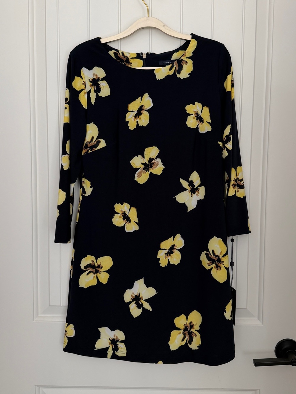 Tommy Hilfiger Dark Navy Midi Dress with Yellow Floral Print